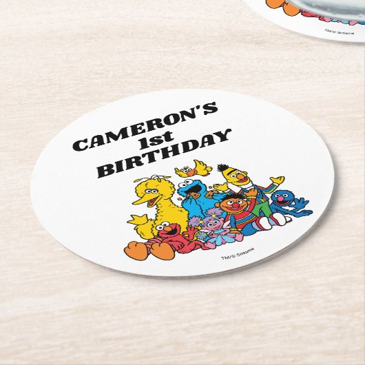 Sesamstraat Vrienden 1e verjaardag Ronde Kartonnen Onderzetter (Gebogen)