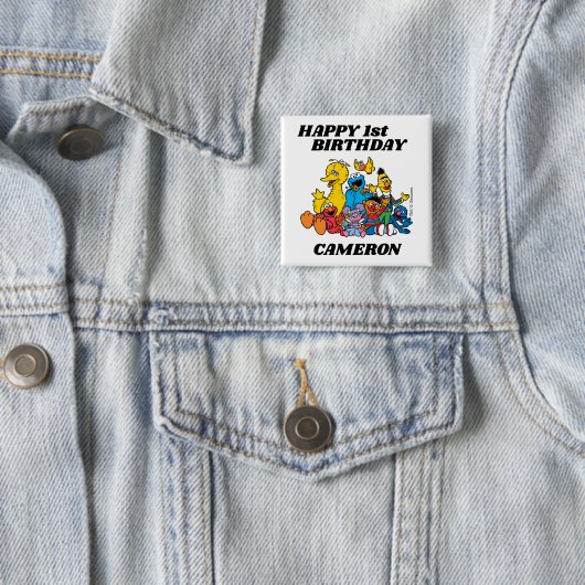 Sesamstraat Vrienden 1e verjaardag Vierkante Button 5,1 Cm (In situ)