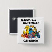 Sesamstraat Vrienden 1e verjaardag Vierkante Button 5,1 Cm (Voorkant /achterkant)