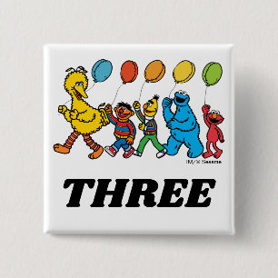 Sesamstraat Vrienden 3e verjaardag van de luchtb Vierkante Button 5,1 Cm