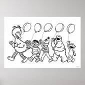 Sesamstraat Vrienden Ballonnen Verjaardag Kleuren Poster (Voorkant)