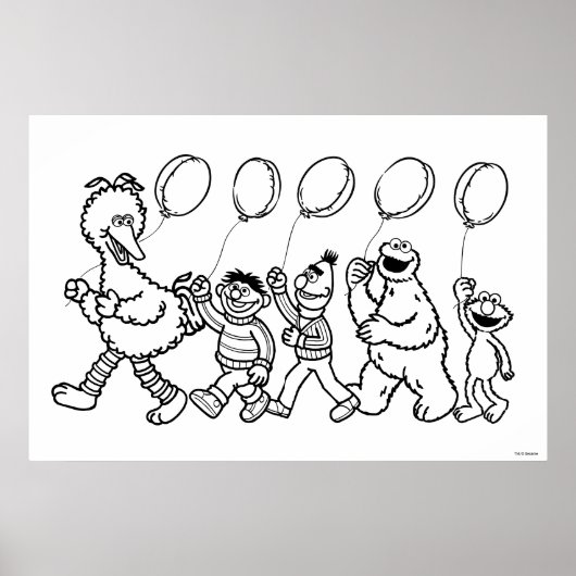 Sesamstraat Vrienden Ballonnen Verjaardag Kleuren Poster (Voorkant)