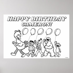 Sesamstraat Vrienden Ballonnen Verjaardag Kleuren Poster