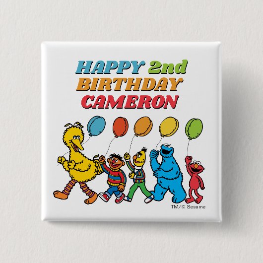 Sesamstraat Vrienden | Birthday-ballonnen Vierkante Button 5,1 Cm (Voorkant)