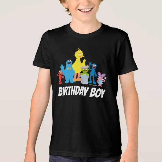 Sesamstraat Vrienden | Birthday Boy - Naam & Leeft Tri-Blend Shirt (Voorkant)