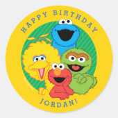 Sesamstraat Vrienden Birthday Ronde Sticker (Voorkant)
