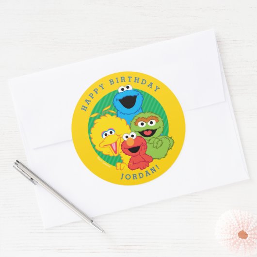 Sesamstraat Vrienden Birthday Ronde Sticker (Envelop)