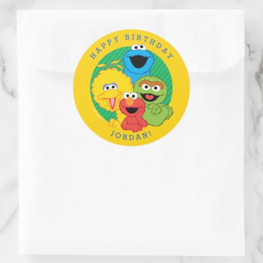 Sesamstraat Vrienden Birthday Ronde Sticker (Tas)