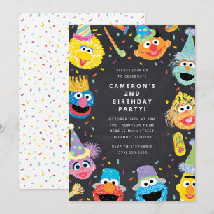 Sesamstraat Vrienden Chalkboard Confetti Birthday Kaart