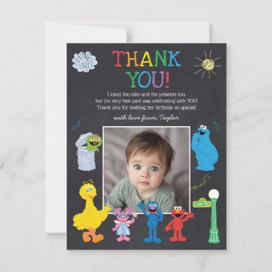 Sesamstraat Vrienden Chalkboard Rainbow Dank u Bedankkaart (Voorkant)