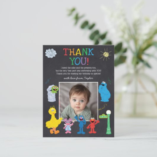 Sesamstraat Vrienden Chalkboard Rainbow Dank u Bedankkaart (Staand voorkant)