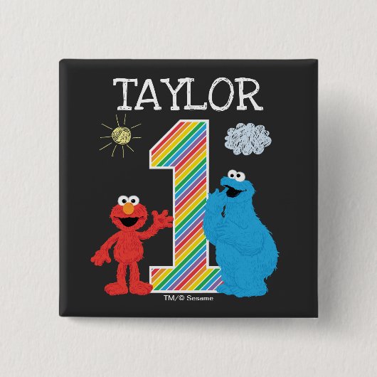 Sesamstraat Vrienden Chalkboard regenboogvaart 1e  Vierkante Button 5,1 Cm (Voorkant)