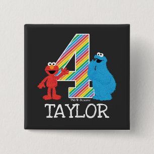 Sesamstraat Vrienden Chalkboard regenboogvaart 4e Vierkante Button 5,1 Cm