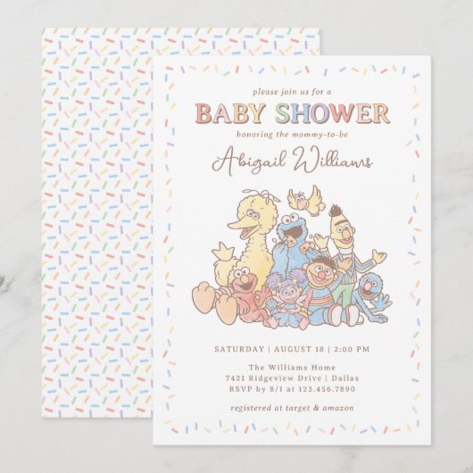Sesamstraat Vrienden Confetti Baby shower Kaart (Voorkant / Achterkant)