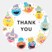 Sesamstraat Vrienden Confetti Verjaardag Dank u Ronde Sticker (Voorkant)