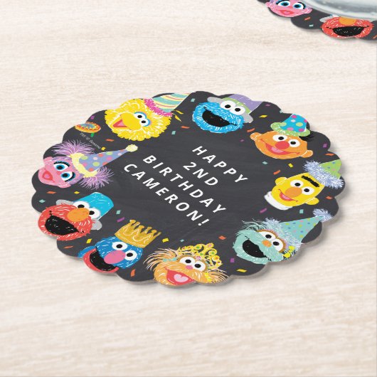 Sesamstraat Vrienden Confetti Verjaardag Kartonnen Onderzetters (Gekanteld)