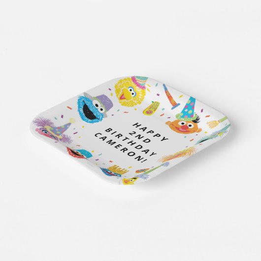 Sesamstraat Vrienden Confetti Verjaardag Papieren Bordje (Gebogen)