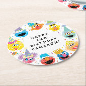 Sesamstraat Vrienden Confetti Verjaardag Ronde Kartonnen Onderzetter (Gebogen)