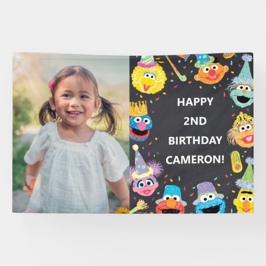 Sesamstraat Vrienden Confetti Verjaardagsfoto Spandoek (Horizontaal)