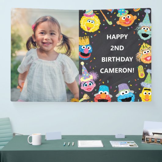 Sesamstraat Vrienden Confetti Verjaardagsfoto Spandoek (Beurs)