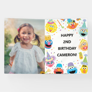 Sesamstraat Vrienden Confetti Verjaardagsfoto Spandoek