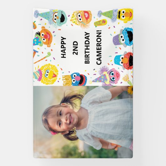 Sesamstraat Vrienden Confetti Verjaardagsfoto Spandoek (Verticaal)