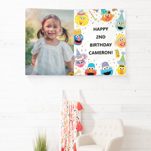 Sesamstraat Vrienden Confetti Verjaardagsfoto Spandoek (Insitu)