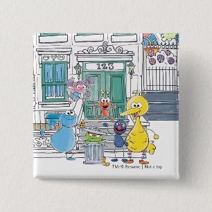 Sesamstraat Vrienden Doodley Grafisch Vierkante Button 5,1 Cm