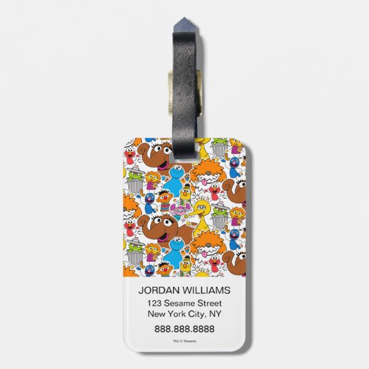 Sesamstraat Vrienden Doodley Pattern Bagagelabel (Achterkant verticaal)