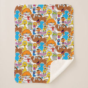 Sesamstraat Vrienden Doodley Pattern Sherpa Deken