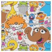 Sesamstraat Vrienden Doodley Pattern Stof (Close Up)