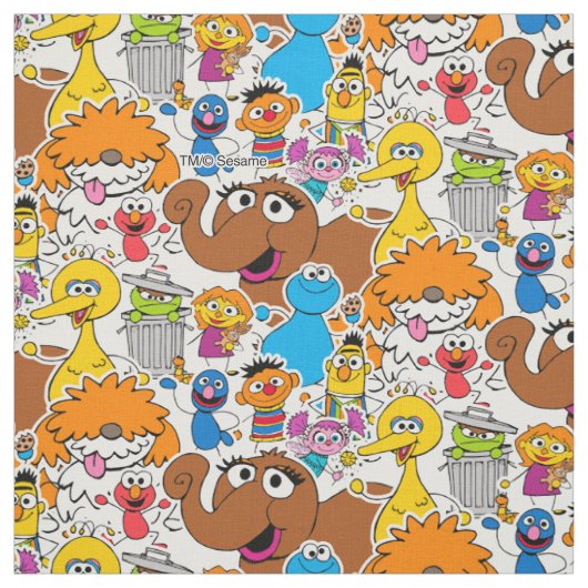 Sesamstraat Vrienden Doodley Pattern Stof (Swatch)
