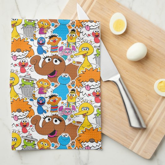 Sesamstraat Vrienden Doodley Pattern Theedoek (Quarter Fold)