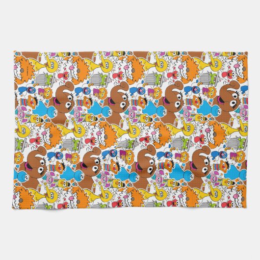 Sesamstraat Vrienden Doodley Pattern Theedoek (Horizontaal)