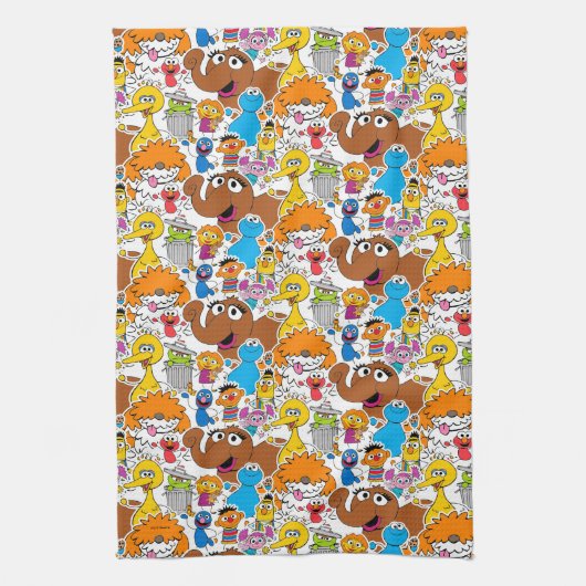 Sesamstraat Vrienden Doodley Pattern Theedoek (Verticaal)