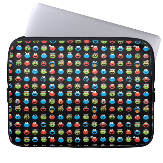 Sesamstraat Vrienden Emoji Pattern Laptop Sleeve (Voorkant)