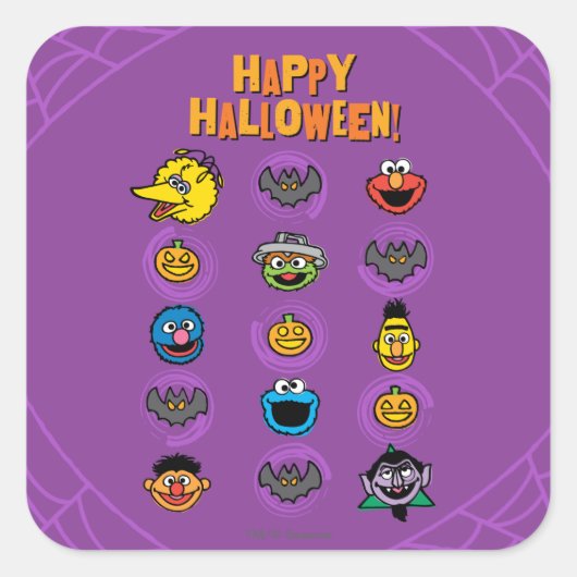 Sesamstraat Vrienden - Happy Halloween! Vierkante Sticker (Voorkant)