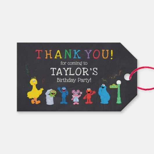 Sesamstraat Vrienden Krijtbord Regenboog Verjaarda Cadeaulabel (Voorkant (Horizontaal))