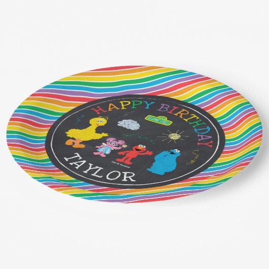 Sesamstraat Vrienden Krijtbord Regenboog Verjaarda Papieren Bordje (Gekanteld)