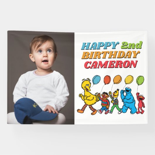 Sesamstraat Vrienden Luchtballons Birthday Spandoek (Horizontaal)