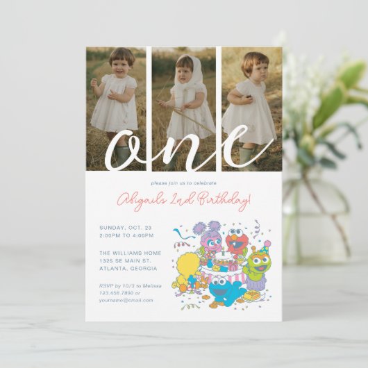 Sesamstraat Vrienden Pastel | 1e verjaardag foto Kaart (Staand voorkant)