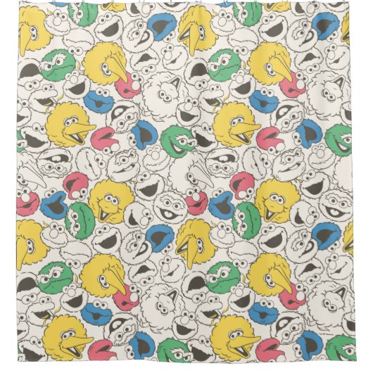 Sesamstraat Vrienden |  patroon met grote kop Douchegordijn (Voorkant)