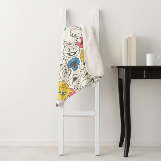 Sesamstraat Vrienden |  patroon met grote kop Sherpa Deken (In situ)