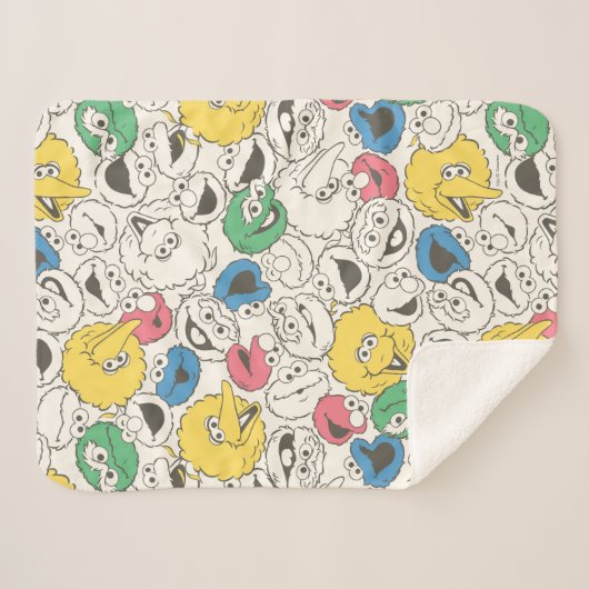 Sesamstraat Vrienden |  patroon met grote kop Sherpa Deken (Voorkant (horizontaal))