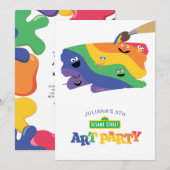 Sesamstraat Vrienden Rainbow Art Party Uitnodiging (Voorkant / Achterkant)