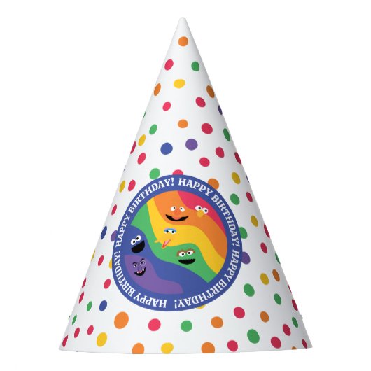 Sesamstraat Vrienden Rainbow Happy Birthday Feesthoedjes (Voorkant)