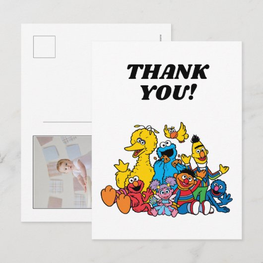 Sesamstraat Vrienden Verjaardag Dank u Briefkaart (Voorkant / Achterkant)