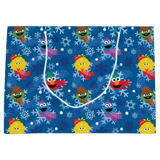 Sesamstraat Winter Sneeuwvlok Patroon Groot Cadeauzakje (Voorkant)