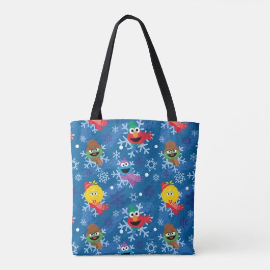 Sesamstraat Winter Sneeuwvlok Patroon Tote Bag (Achterkant)