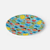 Sesamstraat ziet een patroon op blauw papieren bordje (Gekanteld)